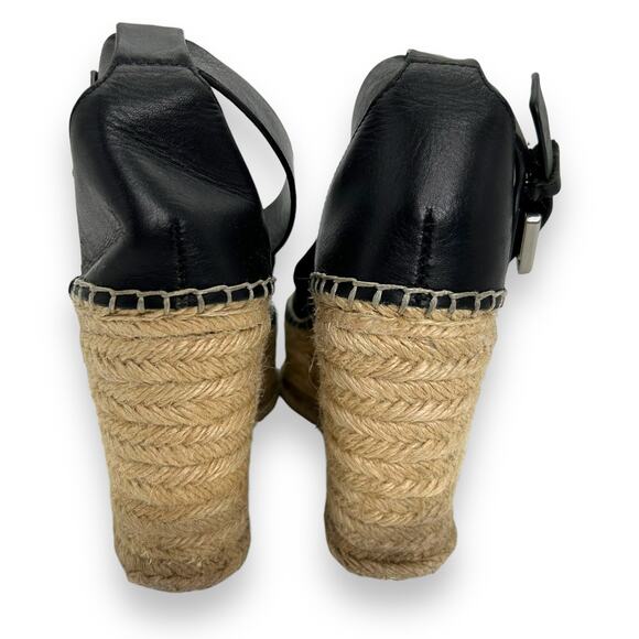 Marc Fisher Platform Espadrille Wedge SZ 7 Black Suede Leather Heels Boho Beach - Picture 3 of 6